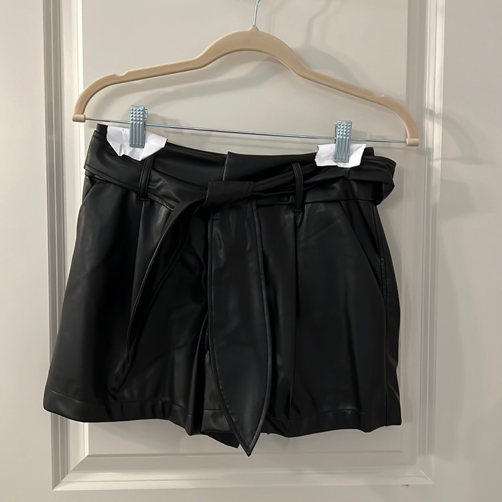 David Lerner Black Faux Hi Rise Leather Short